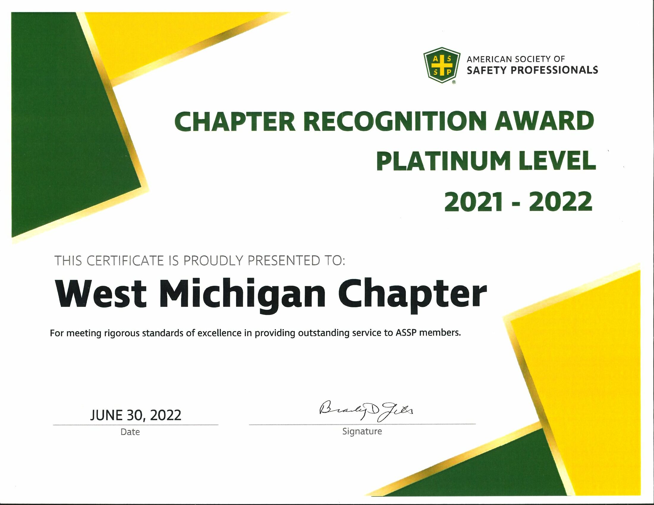 2021-22 ASSP-WM Platinum Level Recognition Award